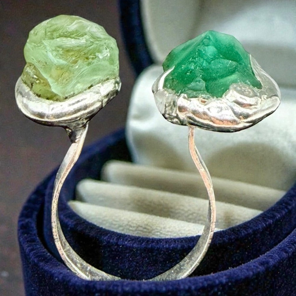 Sea Glass Balance Ring With Upcycled Silver Spoon Band Artisan Crafted Adjust. - Picture 4 of 15